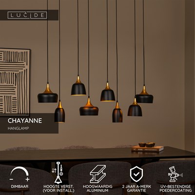 Lucide CHAYANNE - Hanglamp - 8xE14 - Zwart